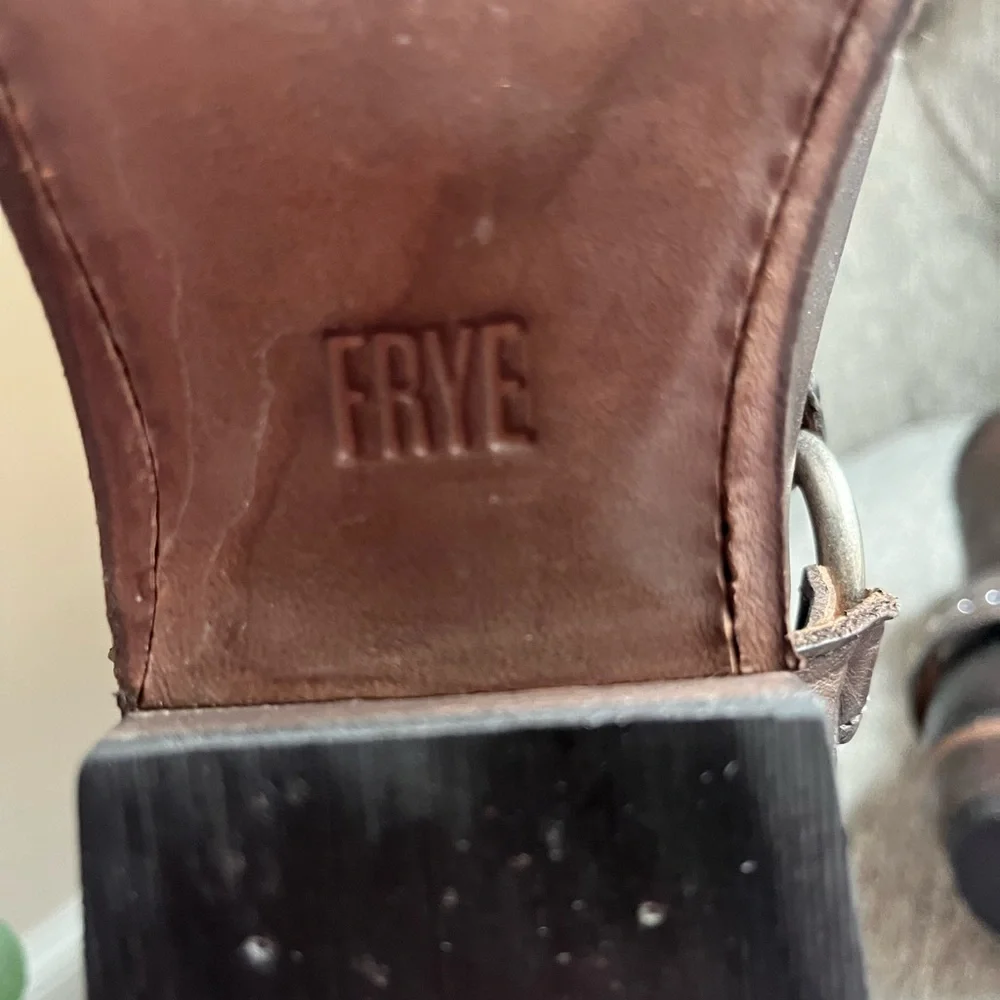 Frye Dark Brown Leather Ankle Boots with Strap Detail